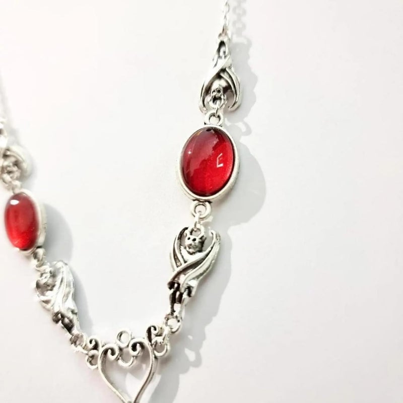 IS4U Gothic Vampire Necklace Vintage Stardust Crystal Cameo Pendant Necklace Punk Style Vampire Pendant Oval Necklace Satanic Demon Red Pendant Necklace Jewelry - Image 2
